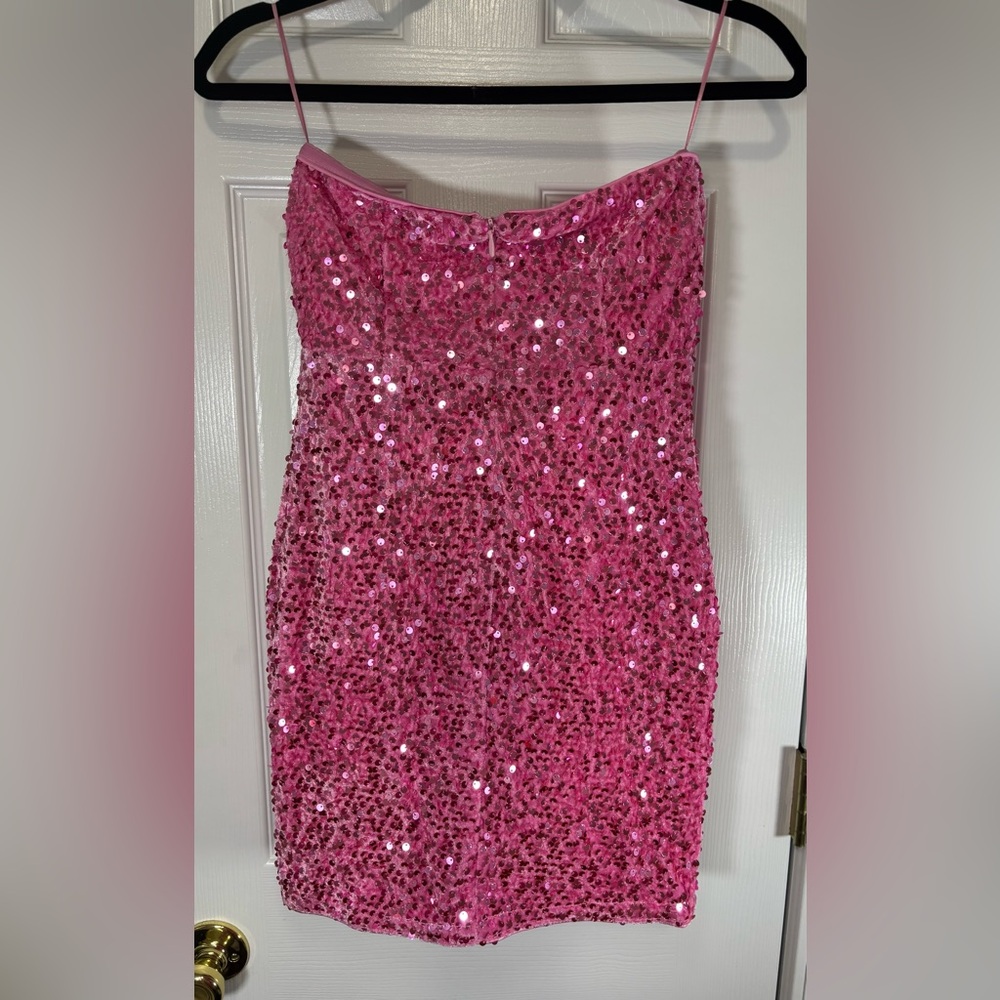 NWOT FAERIESTY SZ XS PINK Strapless Mini Sweetheart Neckline With Bow - Picture 6 of 7